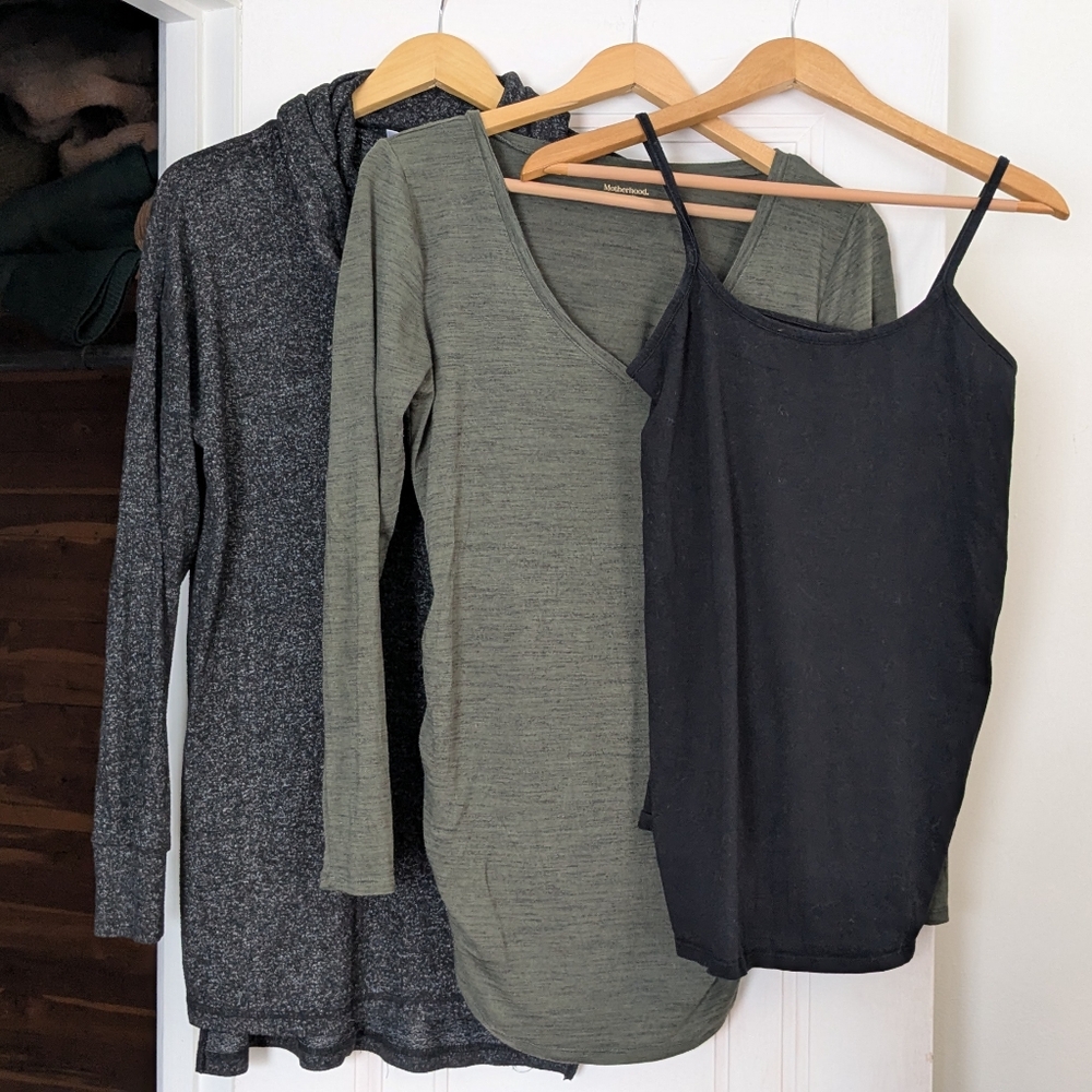 Motherhood Maternity bundle, long sleeve tee, camisole, sweatshirt